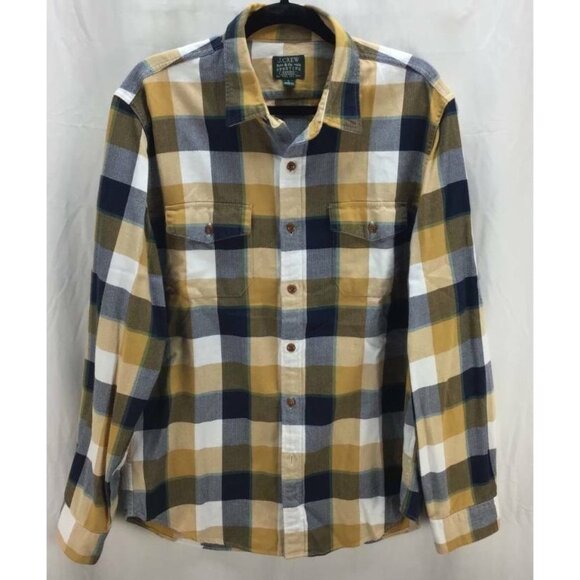 J.CREW Other - J CREW Button Men Shirt Large Yellow Blue Plaid